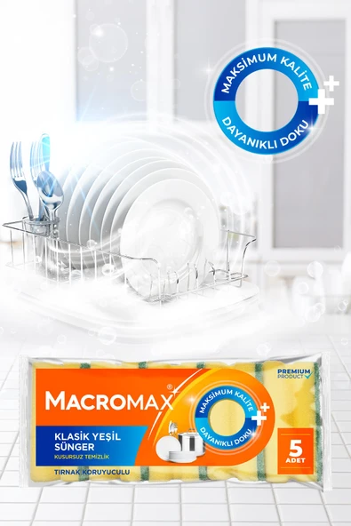 Macromax Klasik Yeşil Oluklu Sünger 5'li - 3