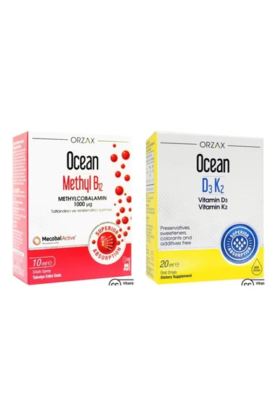 OCEAN Methyl B12 1000µg Sprey 10 Ml Ve Ocean D3 K2 Damla 20 ml