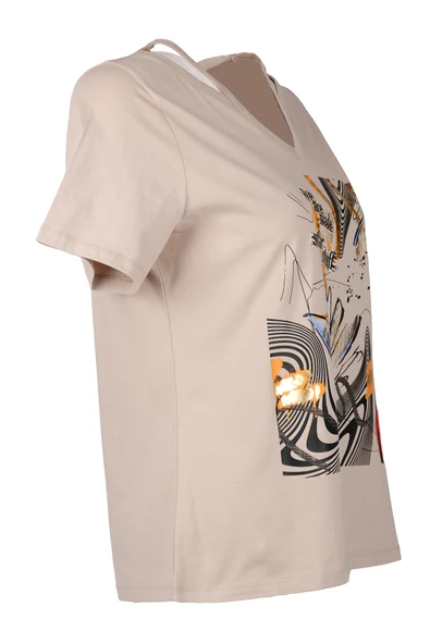 Vedi-bb Minimalist Oversize V Yaka Kısa Kol Kadın T-Shirt - Günlük Kullanım - Resim 6