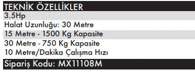 MAX EXTRA MX11110 - 220 Volt Elektrikli Pratik Yük Kaldırma Vinçi 750-1500 KG - 15-30 Metre Halat - 4