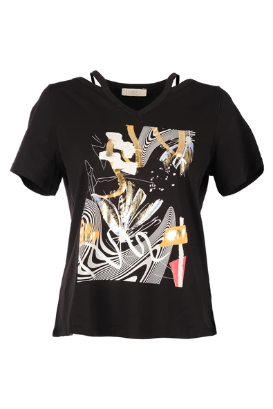 Vedi-bb Minimalist Oversize V Yaka Kısa Kol Kadın T-Shirt - Günlük Kullanım - Resim 2