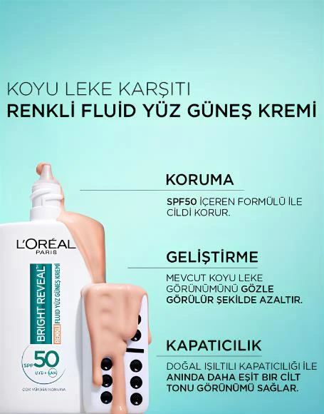 Bright Reveal Spf 50+ Koyu Leke Karşıtı Renkli Fluid Günlük Yüz Güneş Kremi 50ml - Light - 5