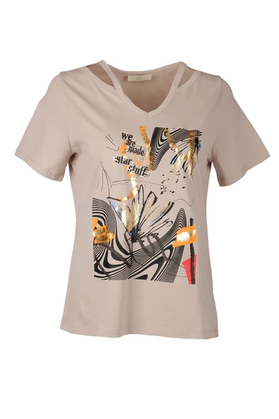 Vedi-bb Minimalist Oversize V Yaka Kısa Kol Kadın T-Shirt - Günlük Kullanım ürün görseli 1