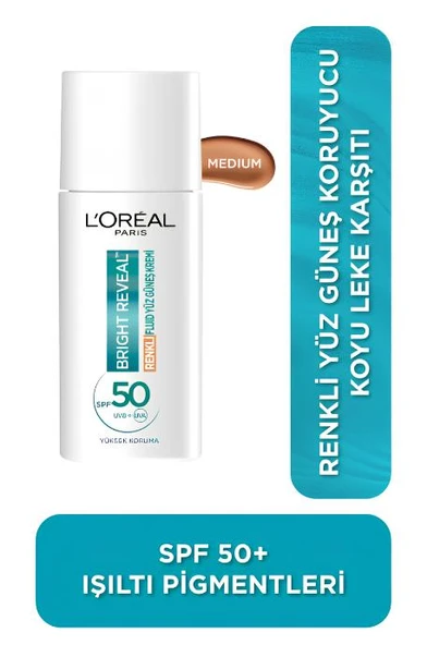 Bright Reveal Spf 50+ Koyu Leke Karşıtı Renkli Fluid Günlük Yüz Güneş Kremi 50ml - Medium