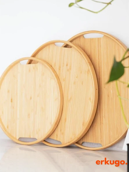 3'lü Bambu Yuvarlak Tepsi, Servis Tepsileri, İskandinav Tepsi Seti, Çay Tepsisi