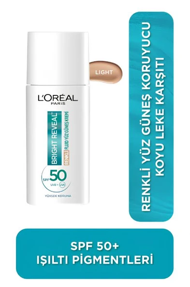 Bright Reveal Spf 50+ Koyu Leke Karşıtı Renkli Fluid Günlük Yüz Güneş Kremi 50ml - Light