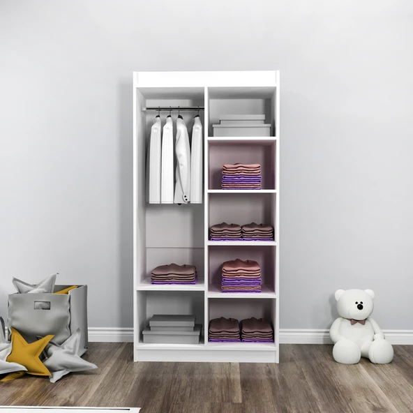 Arnetti Akser 2 Kapaklı 7 Raflı Genç Odası Gardırop Beyaz - Akser - 2