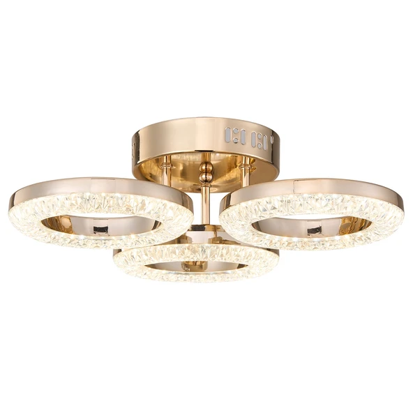 Apliqa Oylum 3'lü Gold 24 Watt Kristalli Koridor Salon Led Plafonyer Avize - Resim 2