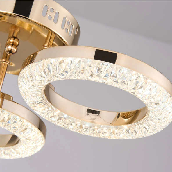 Apliqa Oylum 3'lü Gold 24 Watt Kristalli Koridor Salon Led Plafonyer Avize - Resim 4