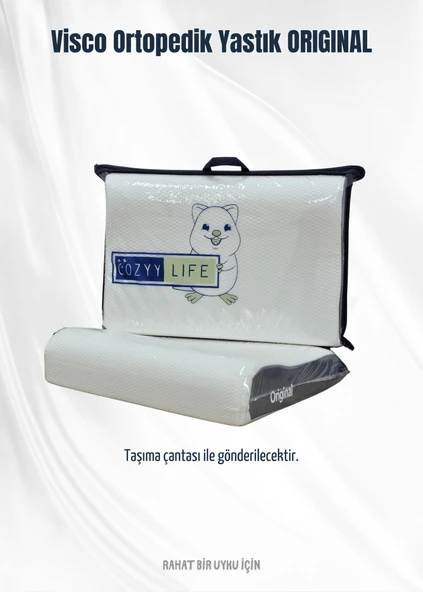 Visco Ortopedik Yastık Original | Boyun Fıtığı Boyun Düzleşmesi  Destekli Lüks Ortopedik Yastık | Taşıma Çantalı - 8