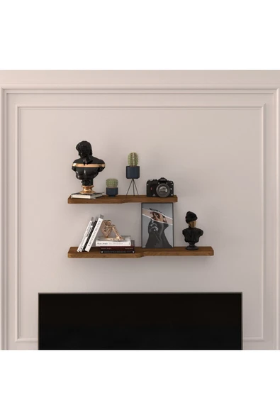 Doğal Modern Organizer Düzenleyici 2'li Kıvrımlı Dekoratif Kitaplık Banyo Mutfak Duvar Rafı
