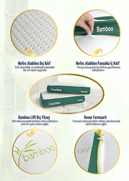 Bamboo Visco Yastık | Boyun Fıtığı Boyun Düzleşmesi Destekli Lüks Yastık | Taşıma Çantalı - 3