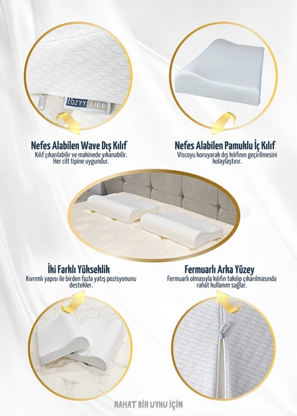 Visco Ortopedik Yastık Eco | Boyun Fıtığı Boyun Düzleşmesi Boyun Ağrısı Destekli Lüks Ortopedik Yastık - 3