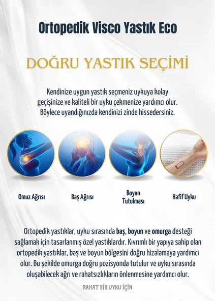 Visco Ortopedik Yastık Eco | Boyun Fıtığı Boyun Düzleşmesi Boyun Ağrısı Destekli Lüks Ortopedik Yastık - 7