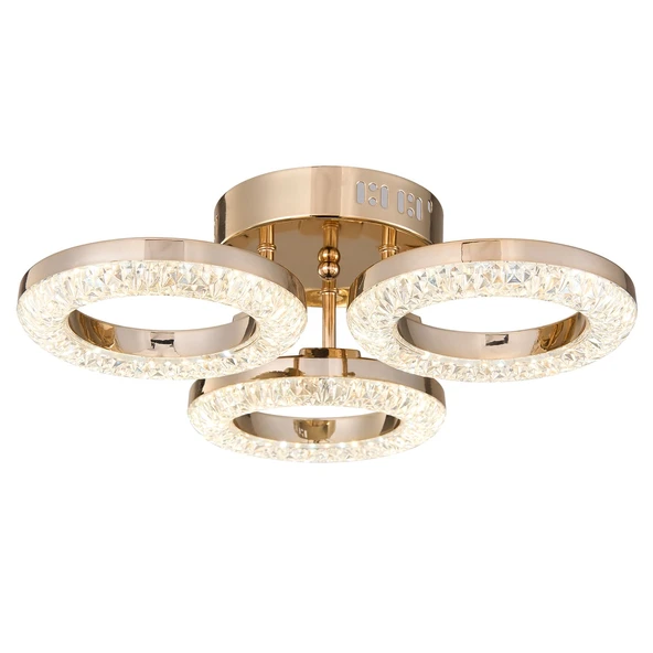 Apliqa Oylum 3'lü Gold 24 Watt Kristalli Koridor Salon Led Plafonyer Avize - Resim 3