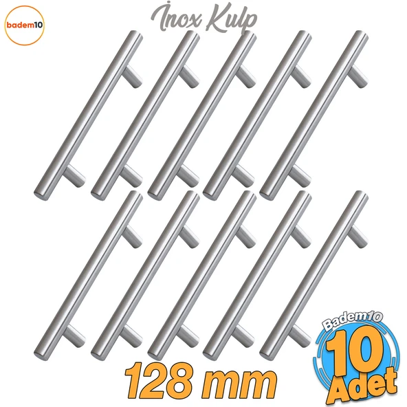Pürüzsüz İnox Metal Kulp 10 Adet 128 mm Mobilya Mutfak Çekmece Dolap Dolabı Kulbu Kulpu Kulpları