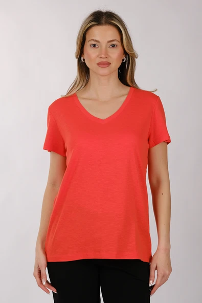 Daido Kadın Oversize V Yaka Kısa Kol Minimalist T-Shirt - Resim 6