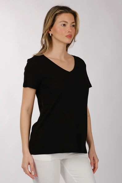 Daido Kadın Oversize V Yaka Kısa Kol Minimalist T-Shirt - Resim 11