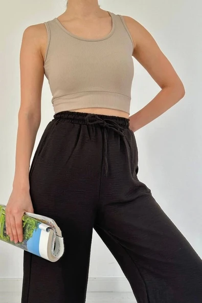 Siyah Keten Pantolon - Resim 3