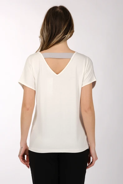Daıdo Kadın V Yaka Kısa Kol Minimalist T-Shirt - Günlük Kullanım - 5