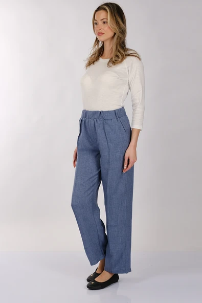 Daido Minimalist Yüksek Bel Keten Kadın Pantolon - Regular Fit - Resim 4