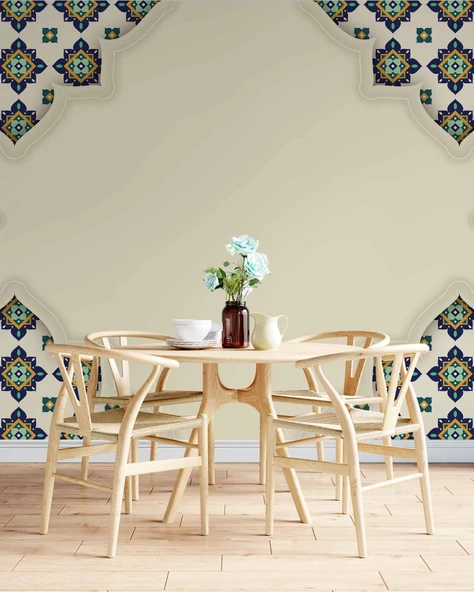 Etnik Motif Çini Desenli Duvar Kağıdı - 5