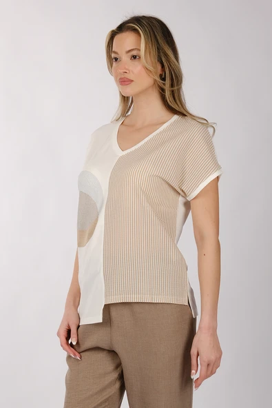 Daıdo Minimalist V Yaka Kadın T-Shirt - Kısa Kol Günlük - 4