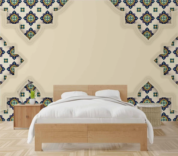 Etnik Motif Çini Desenli Duvar Kağıdı - 2