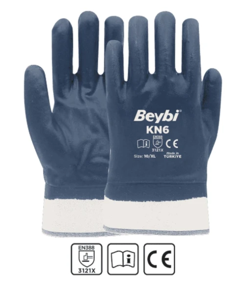 Beybi Kn6 Pamuk Nitril Petrolcü Iş Eldiveni No:10 - 144Adet - 2