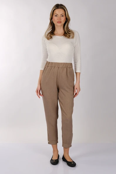 Daido Minimalist Keten Crop Pantolon - Yüksek Bel 7/8 Boy - 2