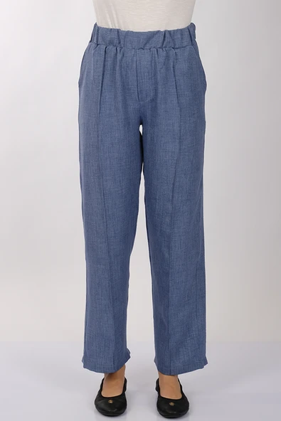 Daido Minimalist Yüksek Bel Keten Kadın Pantolon - Regular Fit - Resim 7