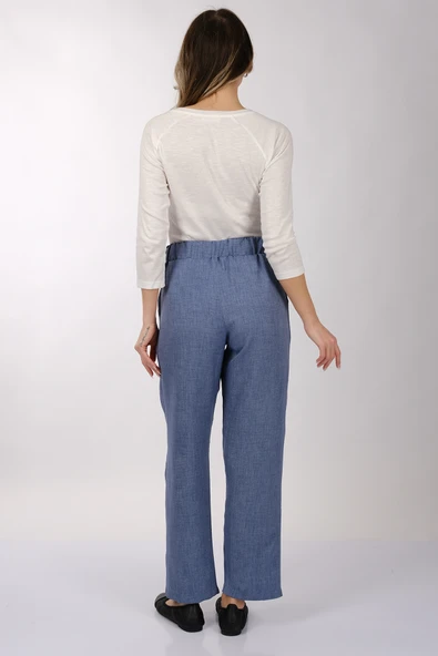 Daido Minimalist Yüksek Bel Keten Kadın Pantolon - Regular Fit - Resim 5