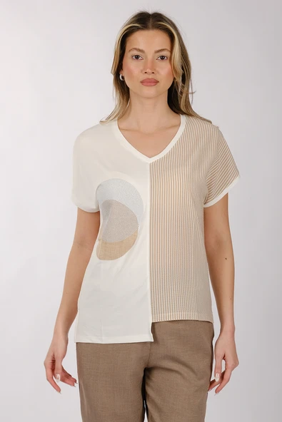 Daıdo Minimalist V Yaka Kadın T-Shirt - Kısa Kol Günlük - 2