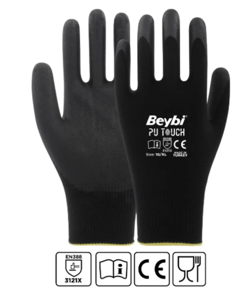 Beybi PN Zebra Kırmızı Siyah Polyester Örme Nitril Eldiven No: 10- 288 Çift - 2