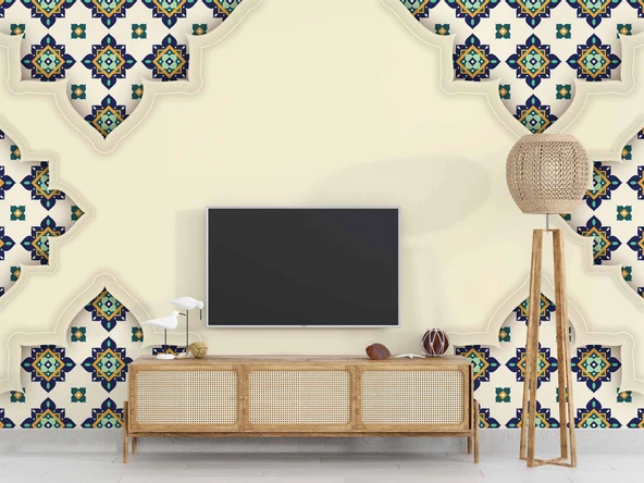 Etnik Motif Çini Desenli Duvar Kağıdı - 3