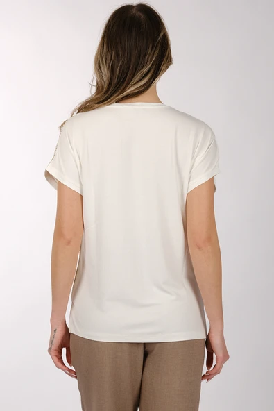 Daıdo Minimalist V Yaka Kadın T-Shirt - Kısa Kol Günlük - 5