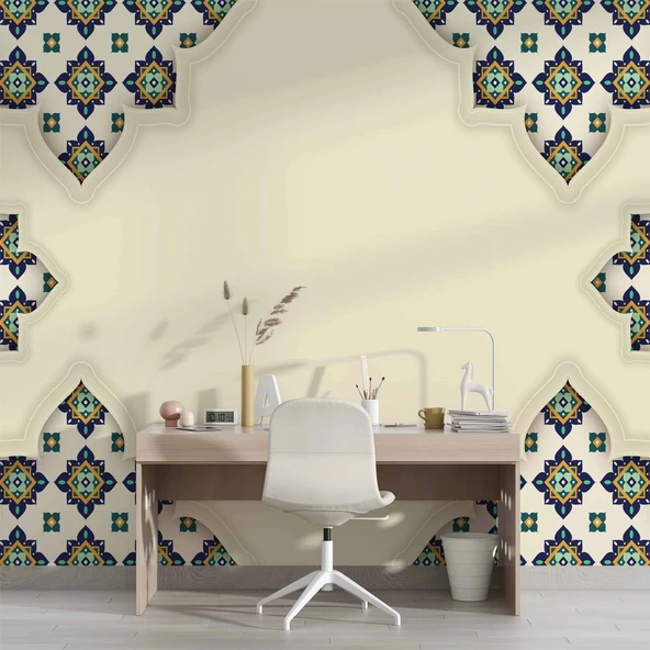 Etnik Motif Çini Desenli Duvar Kağıdı - 4