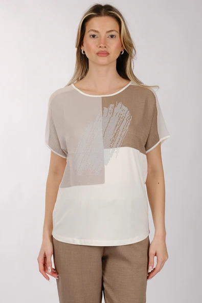 Daido Oversize Minimalist Kadın T-Shirt - Kısa Kol Yuvarlak Yaka - Resim 2