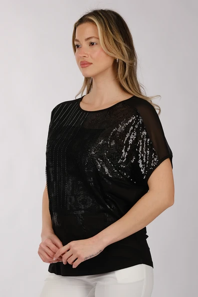 Daido Oversize Pullu Minimalist Kadın Tişört - Kısa Kol - 3