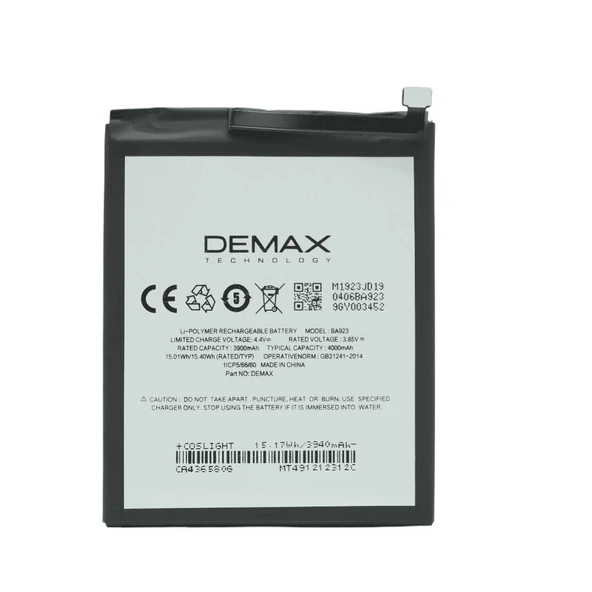Demax Meizu Note 9 Güçlendirilmiş Batarya BA923