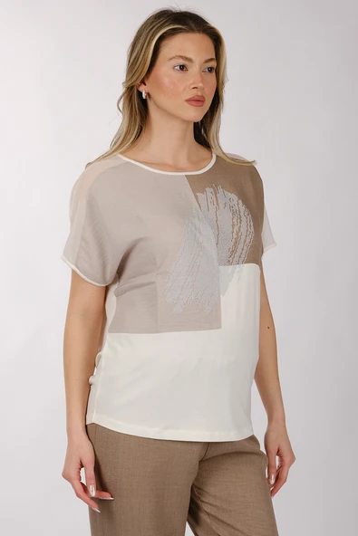 Daido Oversize Minimalist Kadın T-Shirt - Kısa Kol Yuvarlak Yaka - Resim 3