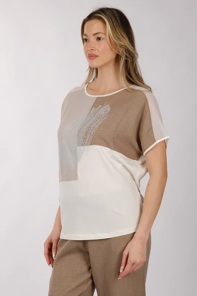 Daido Oversize Minimalist Kadın T-Shirt - Kısa Kol Yuvarlak Yaka - Resim 4