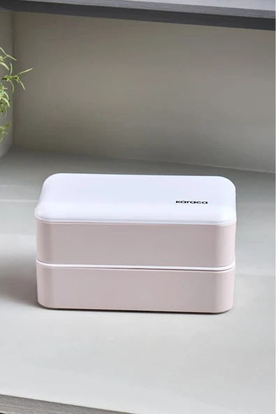 Karaca Alesta 2 Katlı Bölmeli Kapaklı Lunch Box / Yemek Taşıma / Saklama Kutusu Pudra - 2