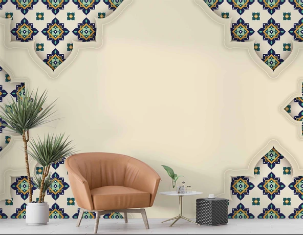 Etnik Motif Çini Desenli Duvar Kağıdı - 6