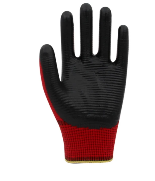 Beybi PN Zebra Kırmızı Siyah Polyester Örme Nitril Eldiven No: 9- 288 Çift - 2