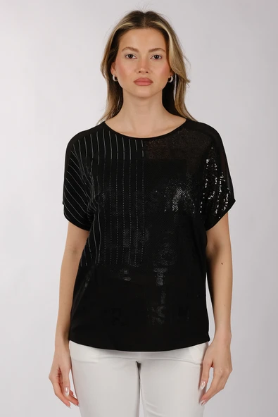 Daido Oversize Pullu Minimalist Kadın Tişört - Kısa Kol - 5