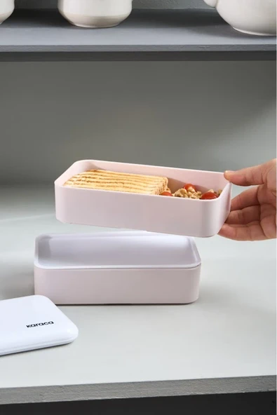 Karaca Alesta 2 Katlı Bölmeli Kapaklı Lunch Box / Yemek Taşıma / Saklama Kutusu Pudra