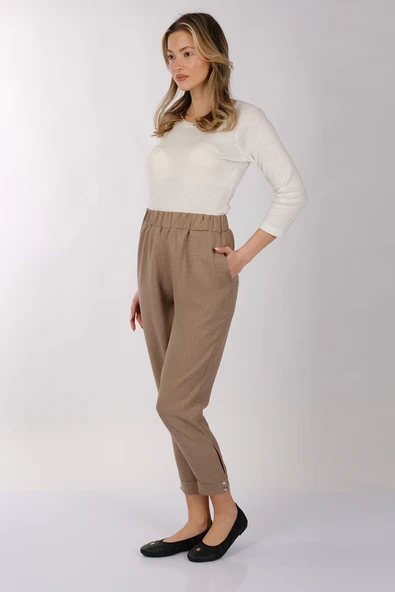 Daido Minimalist Keten Crop Pantolon - Yüksek Bel 7/8 Boy - 4