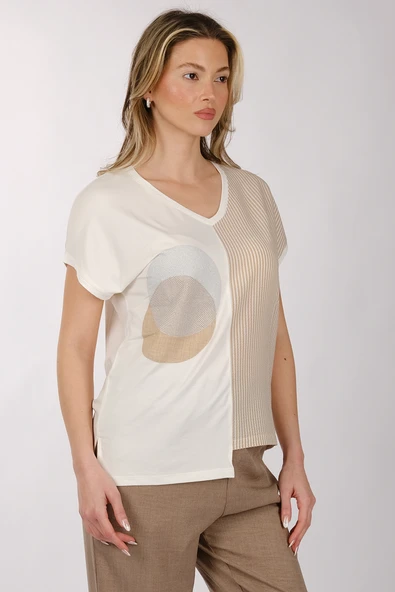 Daıdo Minimalist V Yaka Kadın T-Shirt - Kısa Kol Günlük - 3