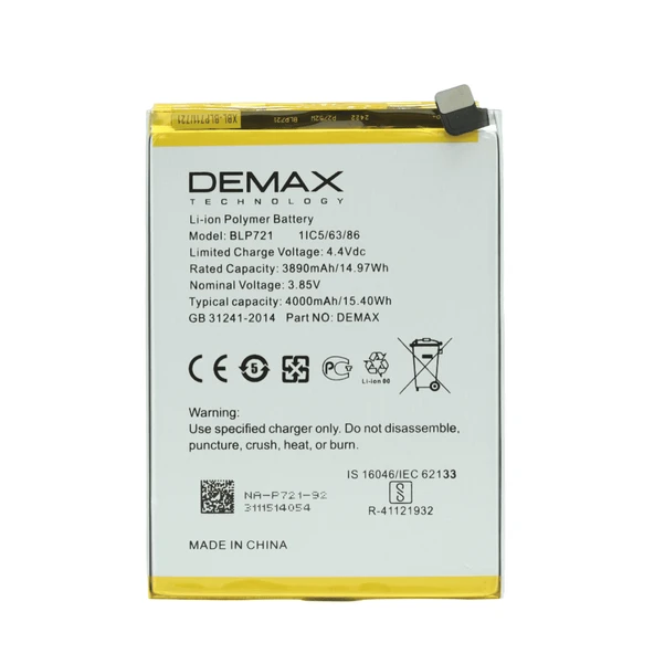 Demax Oppo Realme C2 Güçlendirilmiş Batarya BLP721 ürün görseli